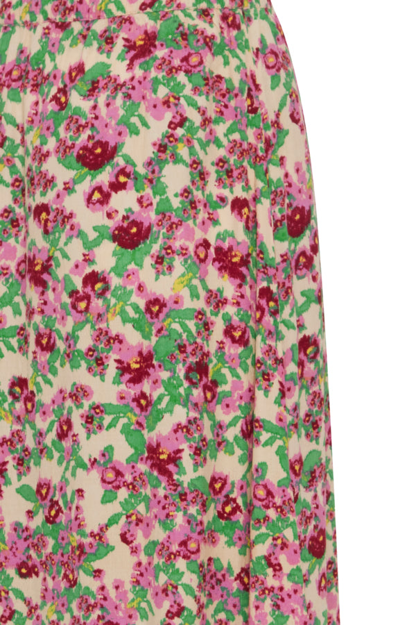 Ichi Enora Skirt Structured Flower Green Pink