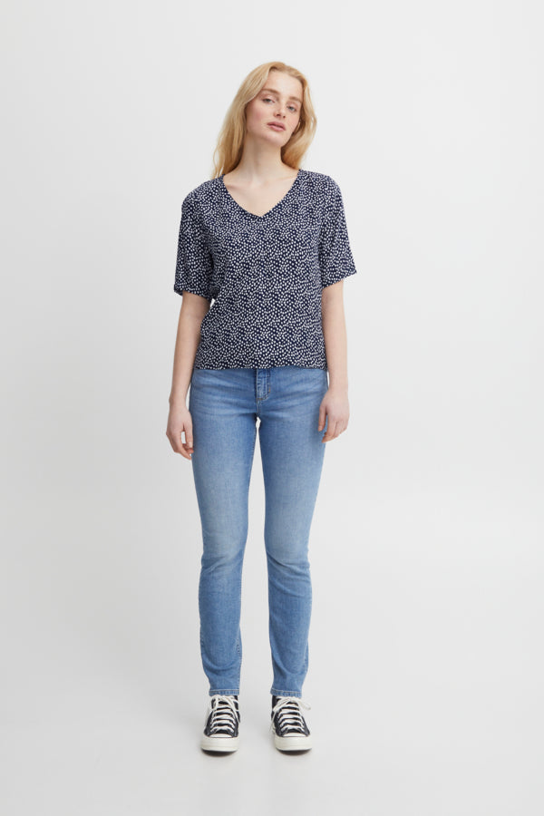 Ichi Marrakech Blouse Tota Eclipse Dot Blue