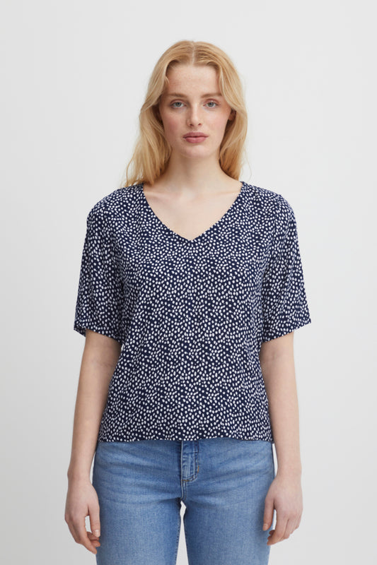 Ichi Marrakech Blouse Tota Eclipse Dot Blue