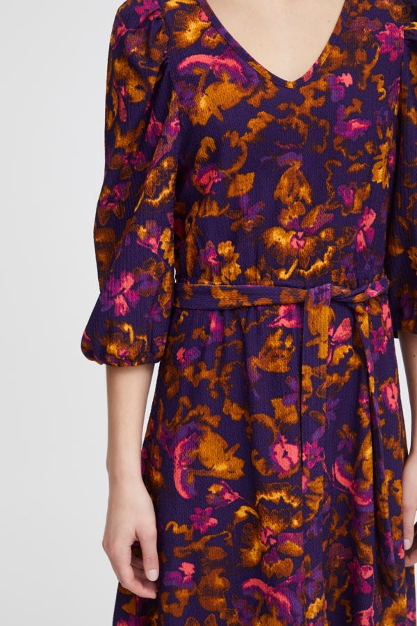 Ichi Maise Dress Purple Multi Flower Purple