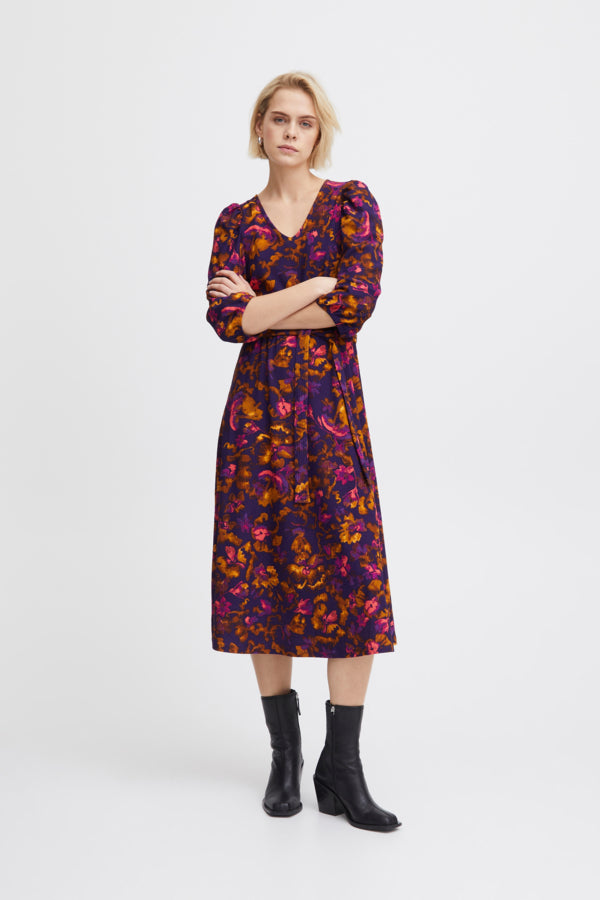 Ichi Maise Dress Purple Multi Flower Purple
