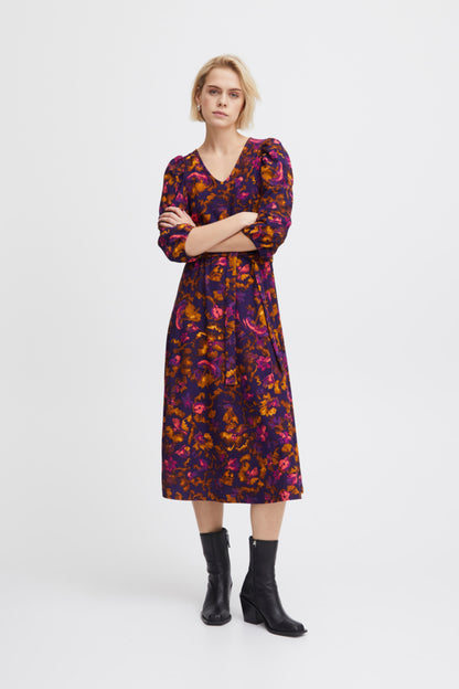 Ichi Maise Dress Purple Multi Flower Purple