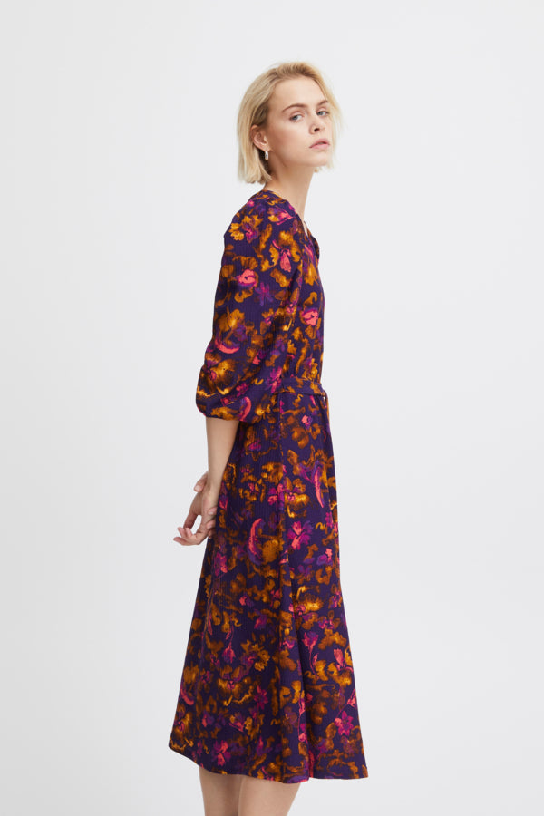 Ichi Maise Dress Purple Multi Flower Purple