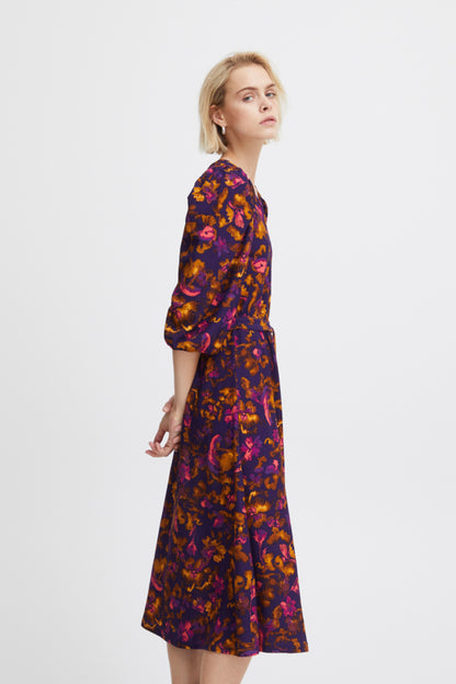 Ichi Maise Dress Purple Multi Flower Purple