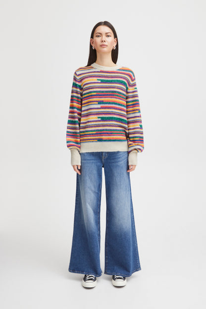 Ichi Kamara Long Sleeve Stripe Jumper Multi Pink