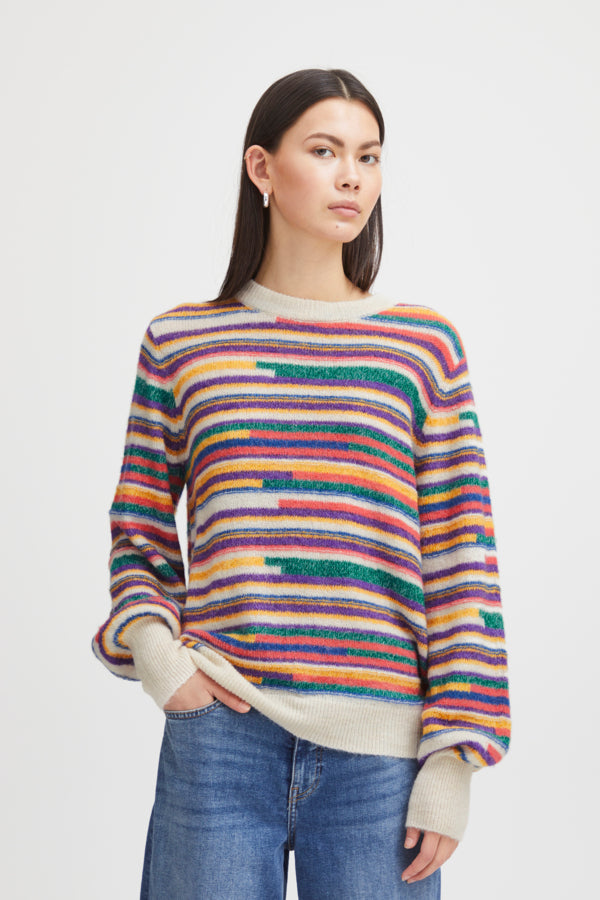 Ichi Kamara Long Sleeve Stripe Jumper Multi Pink
