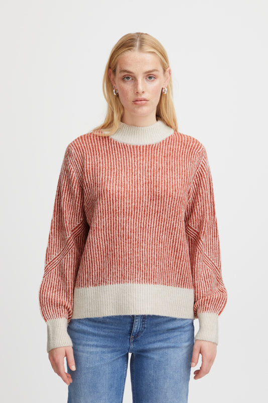 Ichi Kamara Stripe Jumper Rooibos Tea Red