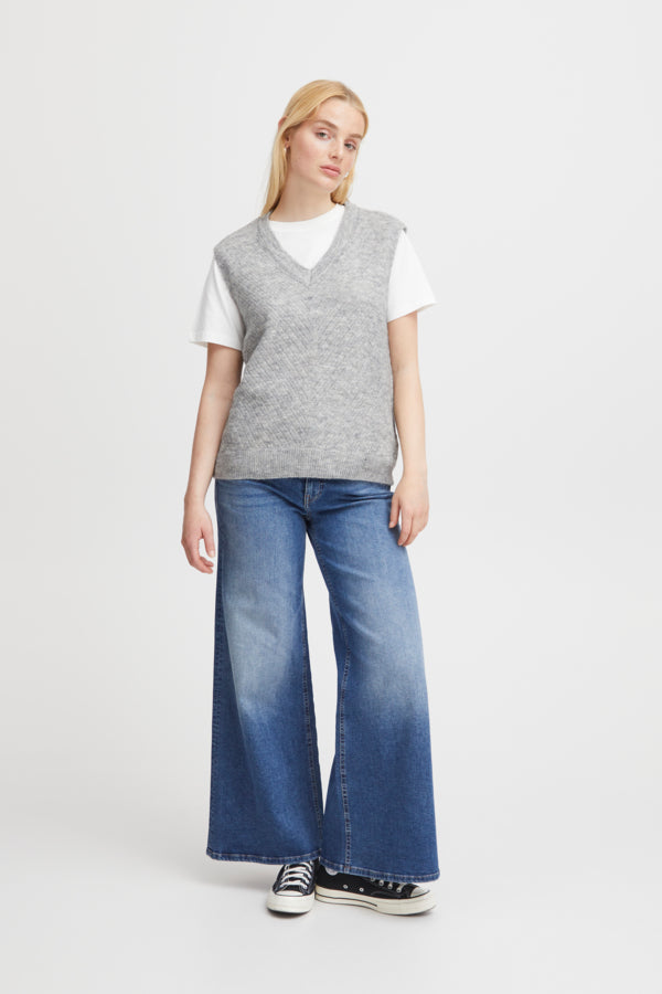Ichi Kamara Waistcoat Grey Melange Green