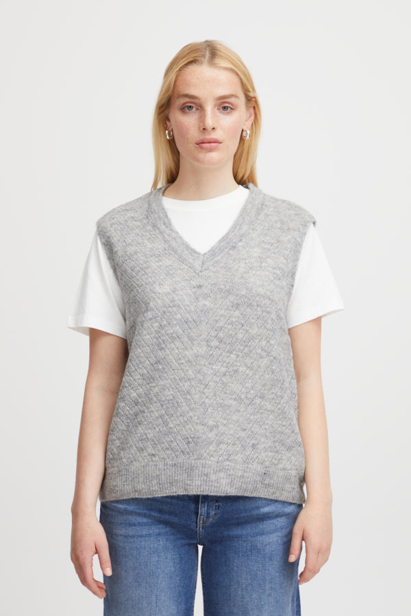 Ichi Kamara Waistcoat Grey Melange Green