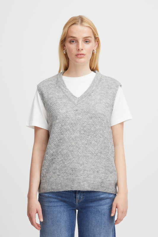 Ichi Kamara Waistcoat Grey Melange Green