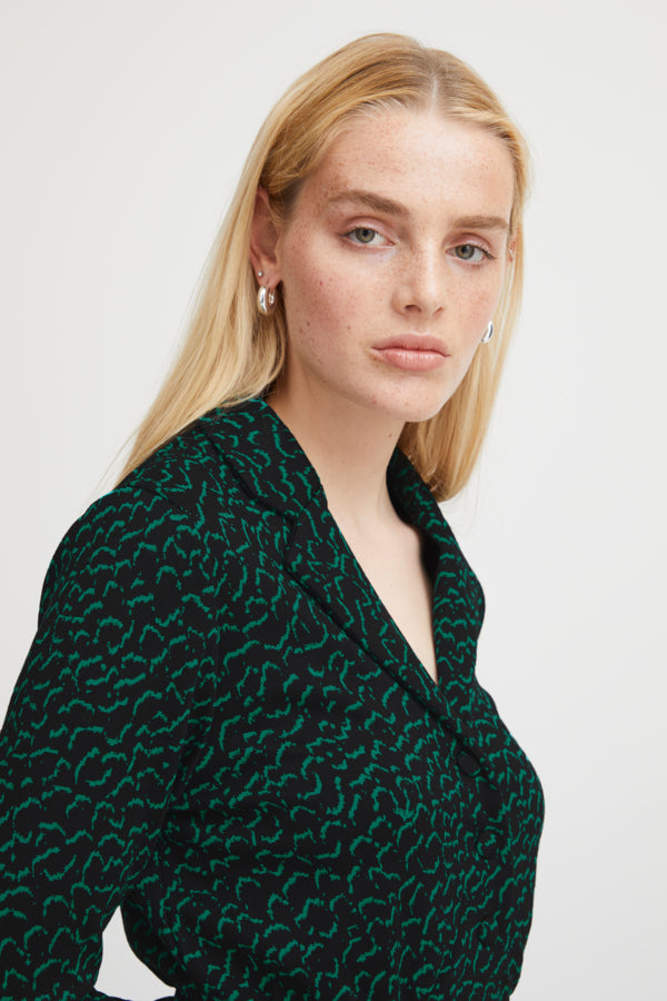 Ichi Kate Jacquard Dress Outline Green Green