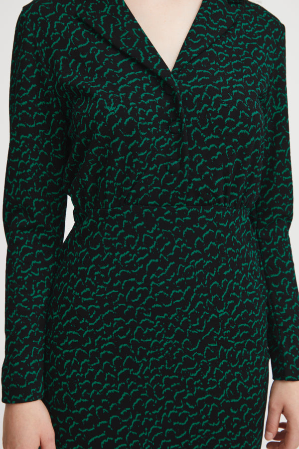 Ichi Kate Jacquard Dress Outline Green 
