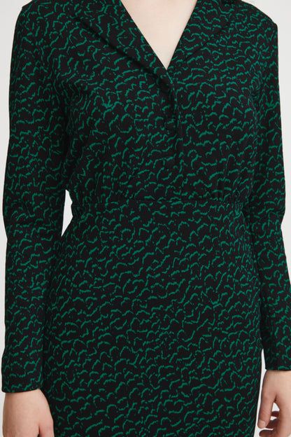 Ichi Kate Jacquard Dress Outline Green 