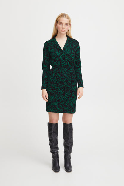Ichi Kate Jacquard Dress Outline Green Green