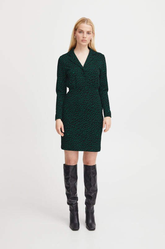 Ichi Kate Jacquard Dress Outline Green Green