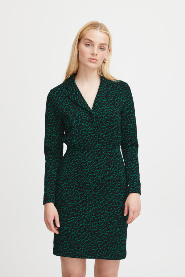 Ichi Kate Jacquard Dress Outline Green Green
