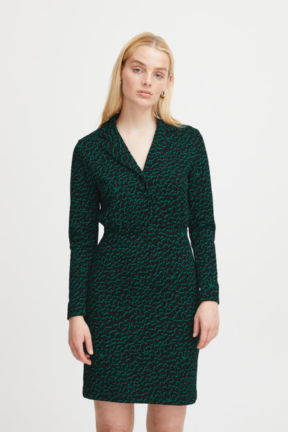 Ichi Kate Jacquard Dress Outline Green Green