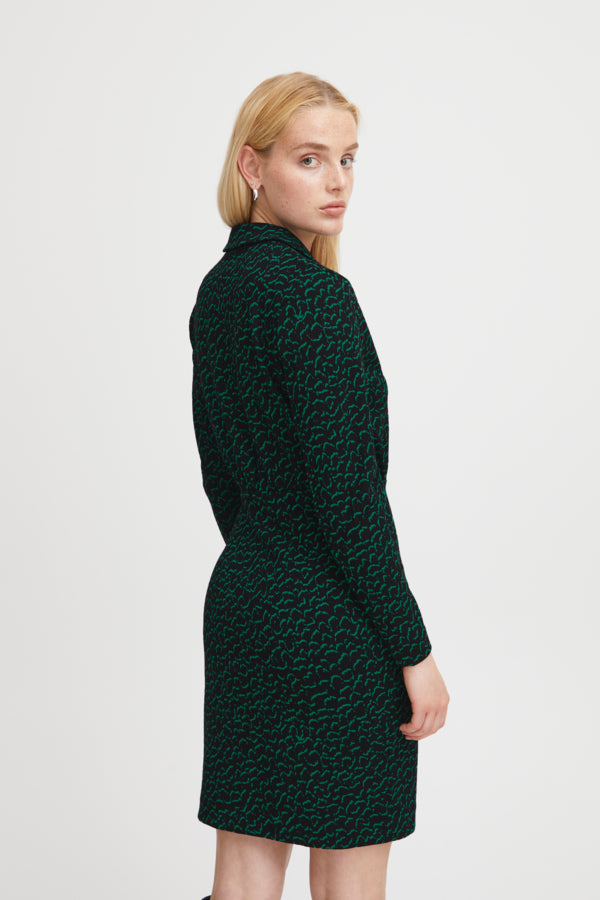 Ichi Kate Jacquard Dress Outline Green Green