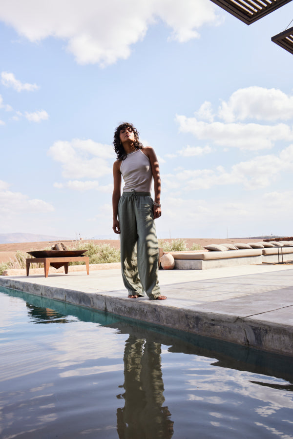 Ichi Lino Trousers Vetiver