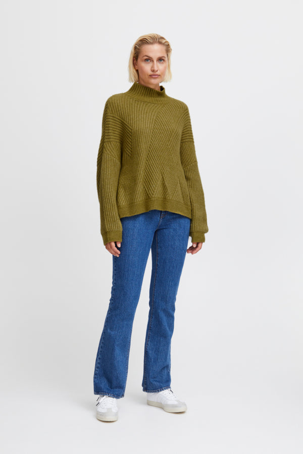 Ichi Mylle Jumper Green Moss Green