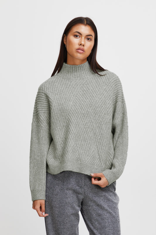 Ichi Mylle Jumper Grey Melange Grey