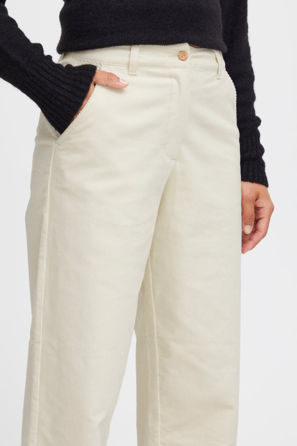 Ichi Cordy Trousers Birch Off-White