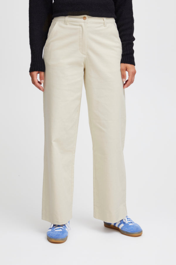 Ichi Cordy Trousers Birch Off-White