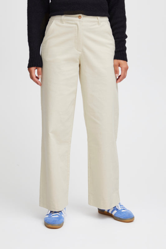 Ichi Cordy Trousers Birch Off-White