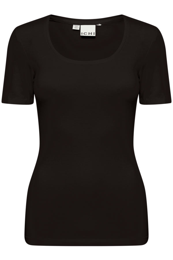 Ichi Zola Plain Short Sleeve Top Black