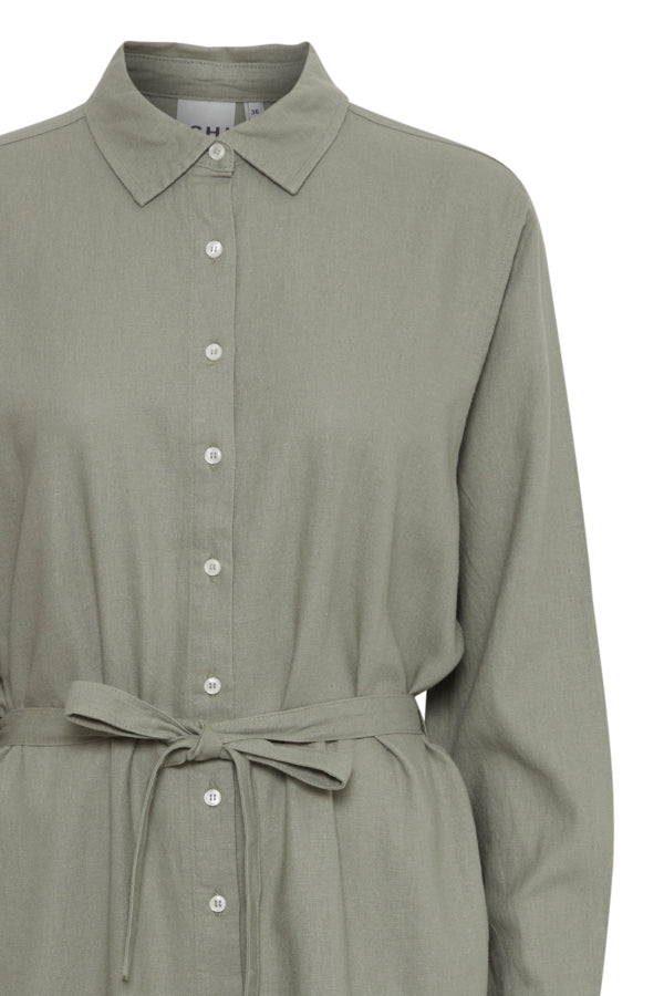 Ichi Lino Shirt Dress Vetiver