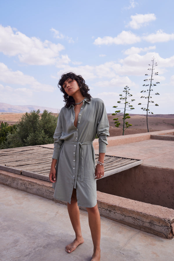 Ichi Lino Shirt Dress Vetiver