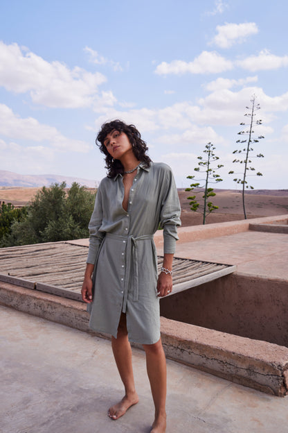 Ichi Lino Shirt Dress Vetiver