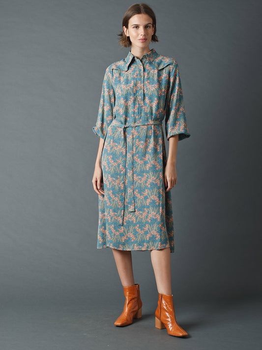 Indi & Cold Floral Shirt Dress Aquamarine