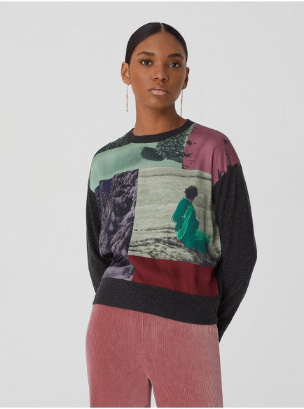 Nice Things Printed Front Sweater Grey