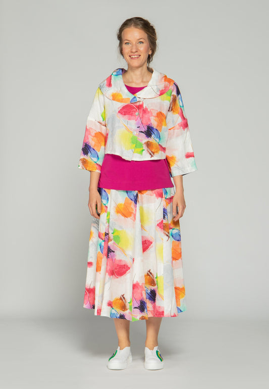 Luukaa Linen Leaves Jacket Multicolour Pink