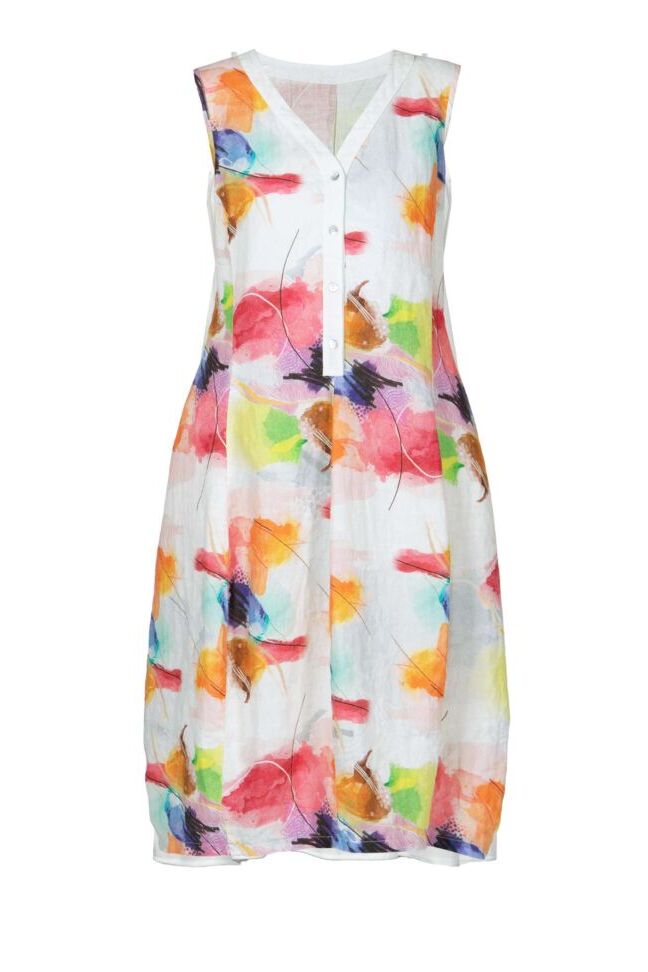 Luukaa Linen Leaves Dress Multicolour Pink