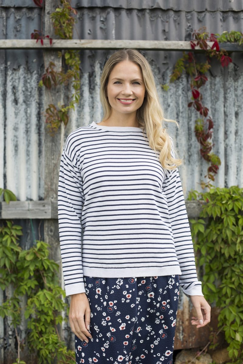 Lily and Me Meadow Stripe Jumper Silver Navy