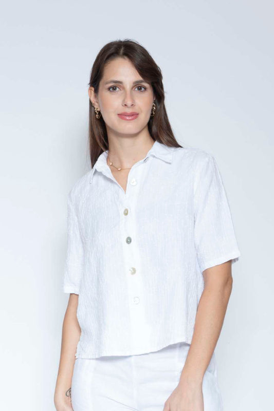 Embroidered Linen Box Shirt