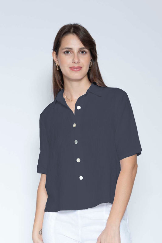 Embroidered Linen Box Shirt