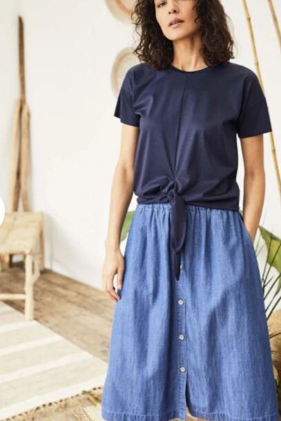 Thought Esther Button Through Skirt Chambray