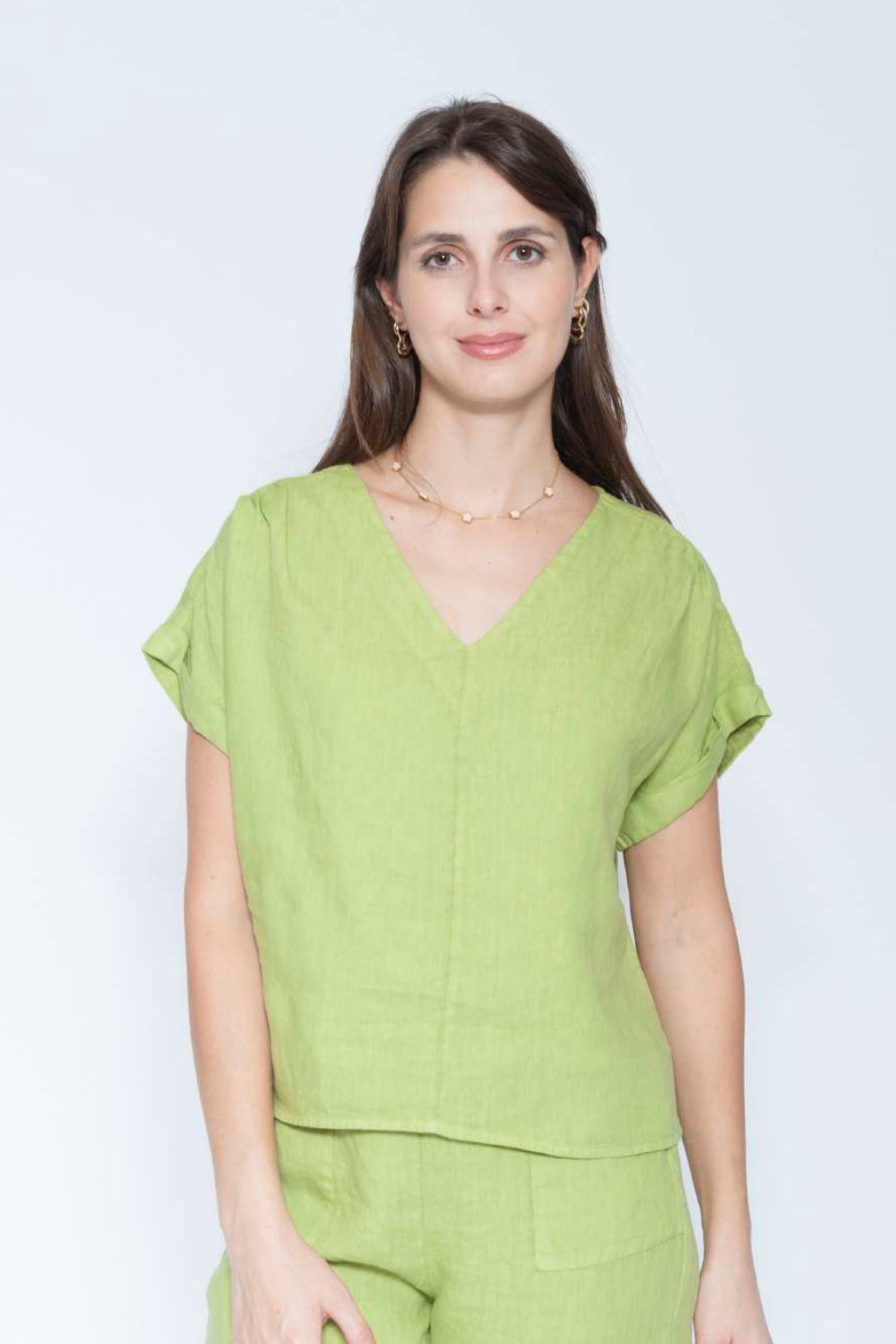 Linen 26200 V Neck Top
