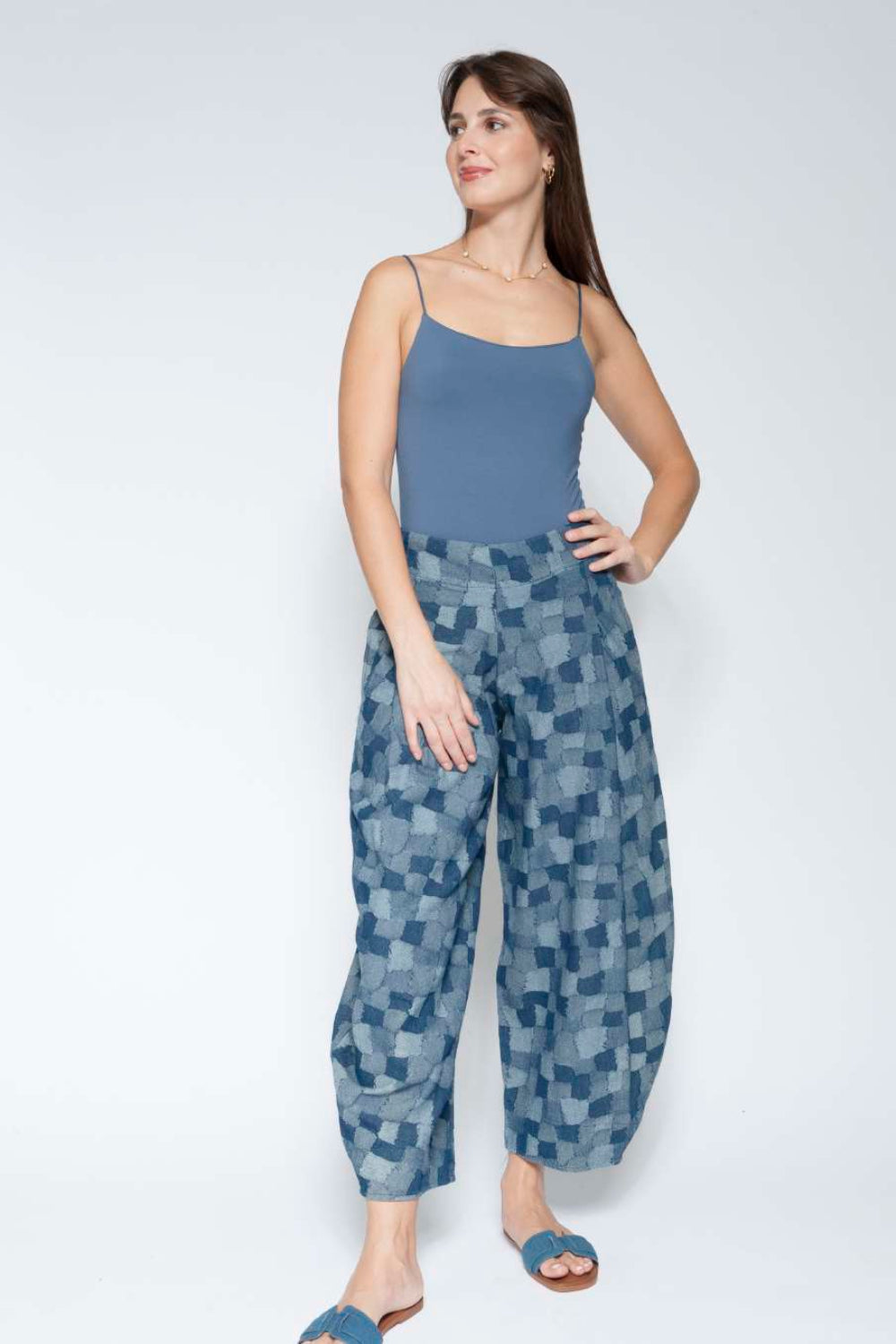Denim Patch Balloon Trousers