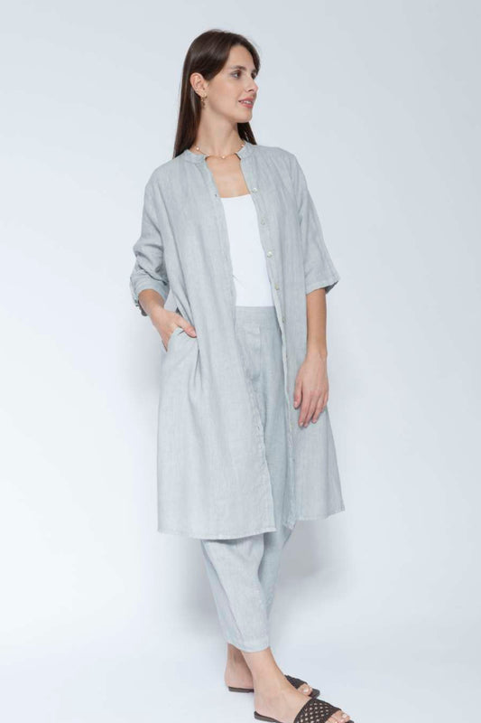 Grandad Collar Linen Long Shirt