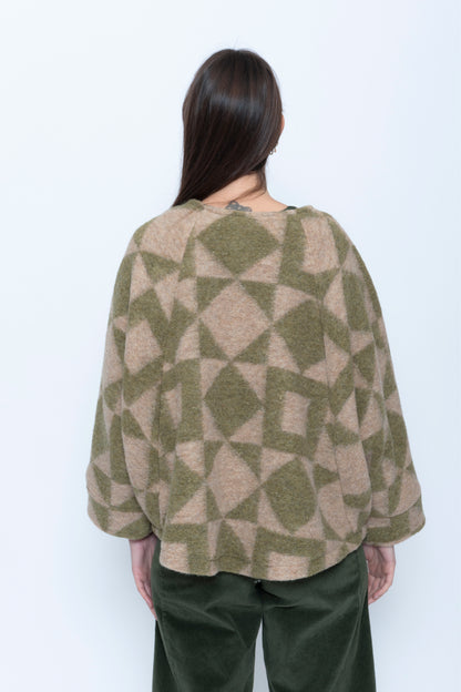 Geometric Boiled Wool Zip Jacket