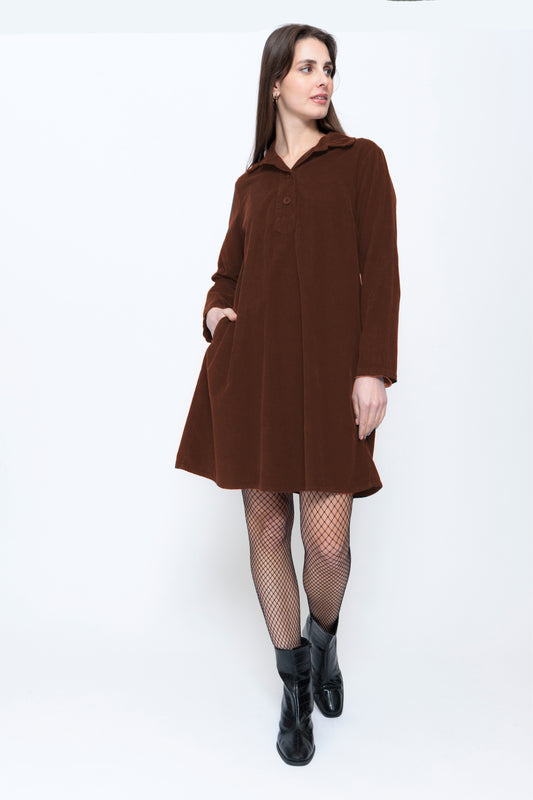 Needlecord Shirt Collar Dress