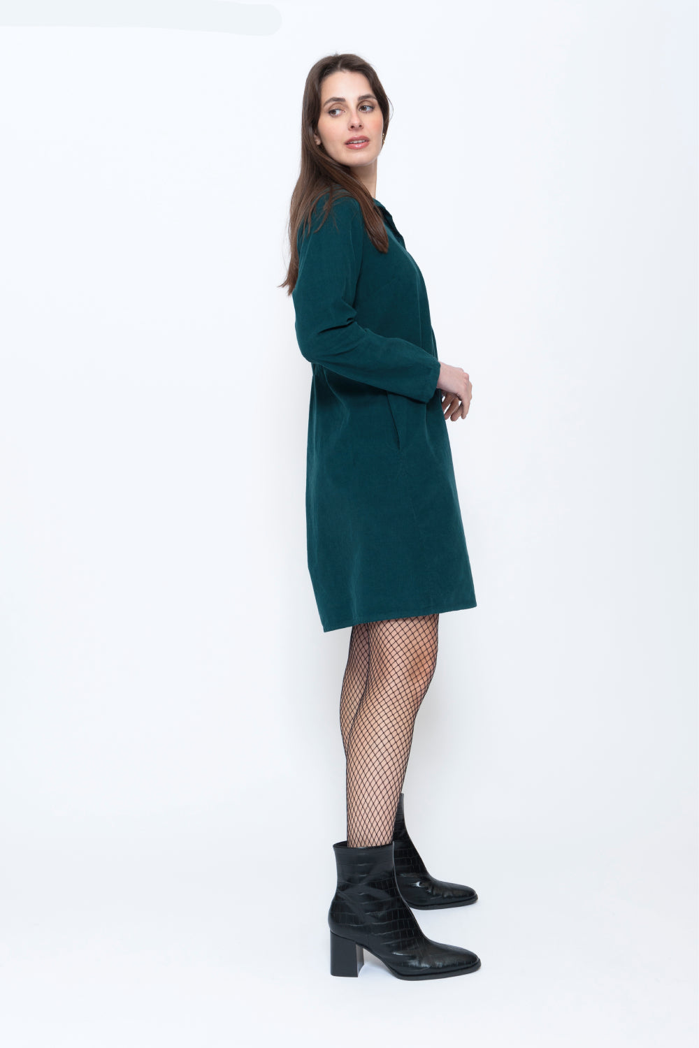 Needlecord Shirt Collar Dress