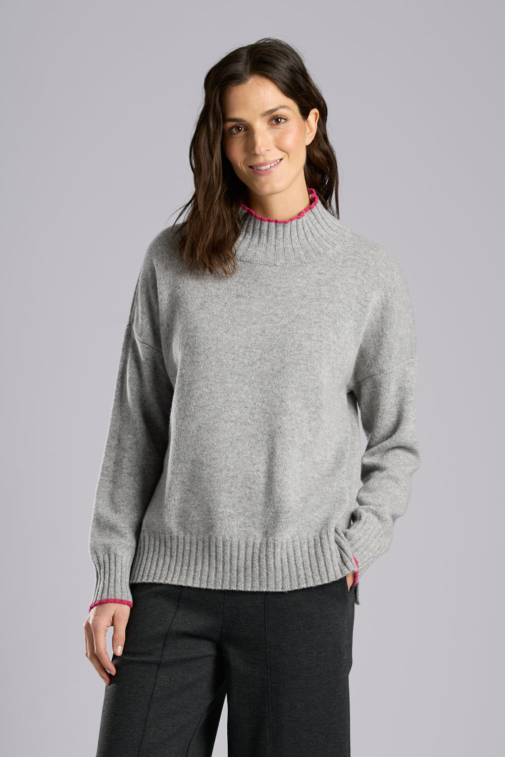 Stand Up Collar Contrast Edge Jumper