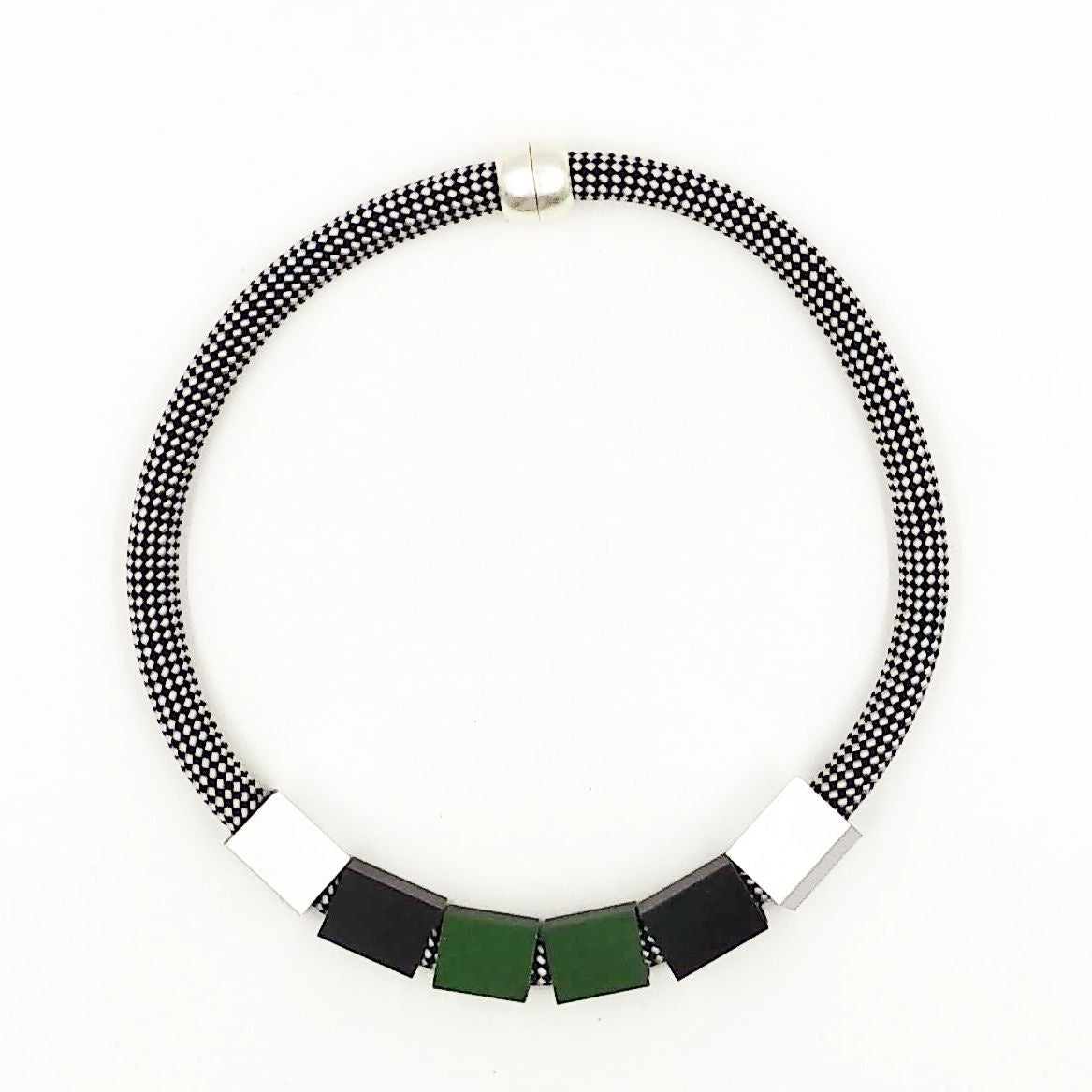 Christina Brampti Square Bead Cord Necklace Green Check