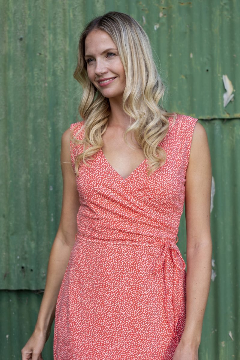 Lily and Me Gathered Wrap Dress Papaya