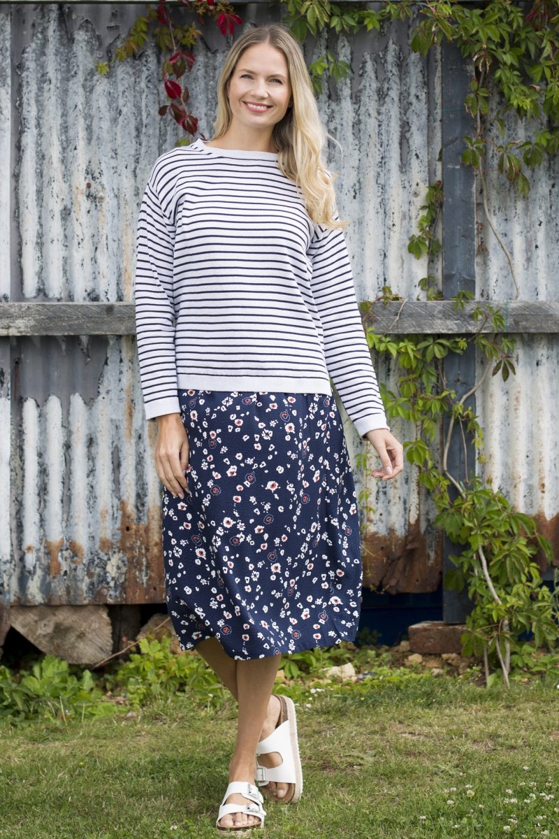Lily and Me Meadow Stripe Jumper Silver Navy